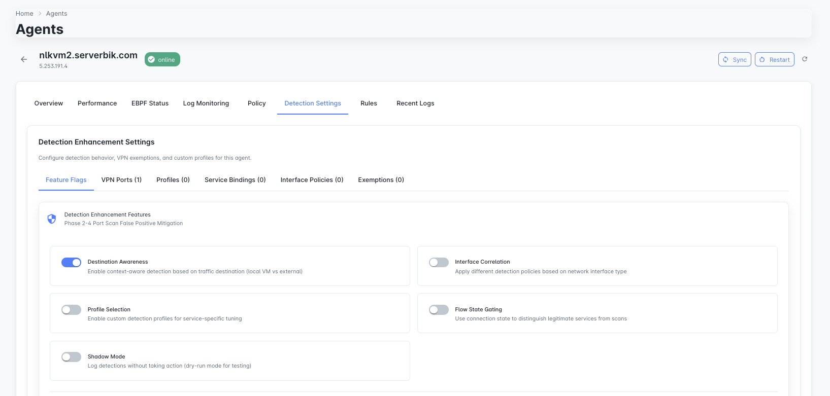 Agent Detection Settings